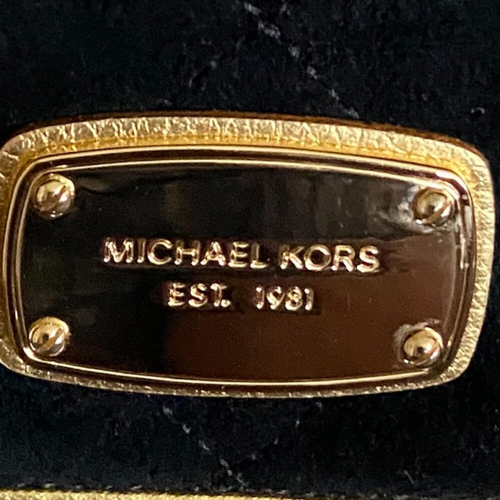 MICHAEL Michael Kors Black/Gold Trim Suede 2-Way Shoulder Bag - Picture 8 of 8